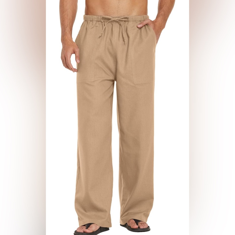 COOFANDY  Linen Drawstring Pants Elastic Waist Lightweight Trouser Yoga Lounge